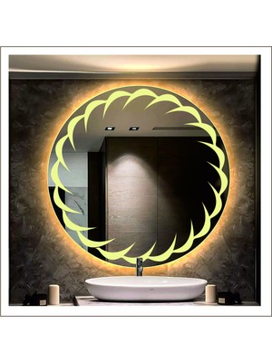 60 cm Günışığı Ledli Tasarım Kumlamalı Banyo Aynası Makyaj Aynası Işıklı Ayna