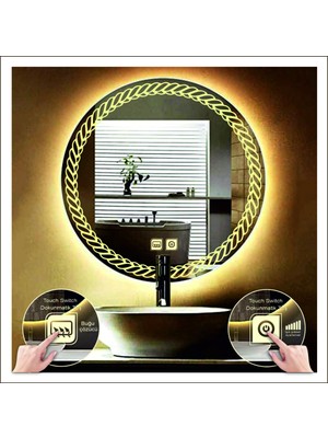 60 cm Günışığı Ledli Tasarım Kumlamalı Dokunmatik Tuşlu Buğu Önleyicili Banyo Aynası Makyaj Aynası