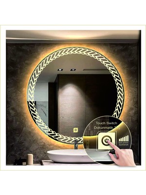 60 cm Günışığı Ledli Tasarım Kumlamalı Dokunmatik Tuşlu Banyo Aynası Makyaj Aynası Işıklı Ayna