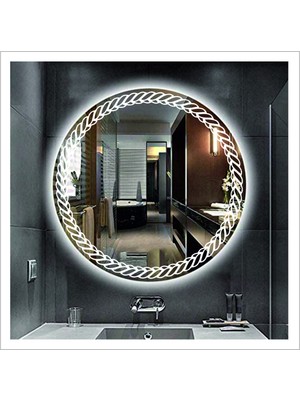55 cm Beyaz Ledli Tasarım Kumlamalı Banyo Aynası Makyaj Aynası Işıklı Ayna