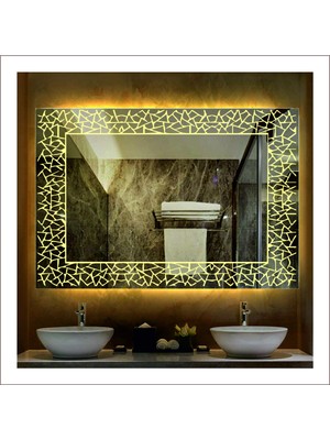 60X80 cm Günışığı Ledli Tasarım Kumlamalı Banyo Aynası Makyaj Aynası Işıklı Ayna