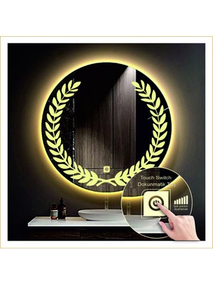 50 cm Günışığı Ledli Tasarım Kumlamalı Dokunmatik Tuşlu Banyo Aynası Makyaj Aynası Işıklı Ayna