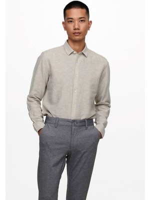 Only & Sons Erkek Onscaiden Slim Fit Keten Gömlek 22012321 Bej
