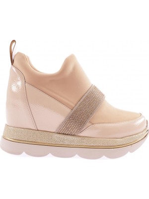 DGN 1063-23Y Kadin Mega Kalin Taban Strech Detayli Silver Taş Bantli Sneakers Ayakkabi