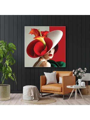 Saçlarının Arasında Beyaz Gala Çiçekleri Olan Turuncu Saçlı Kadın Kuaför Kare Kanvas Tablo