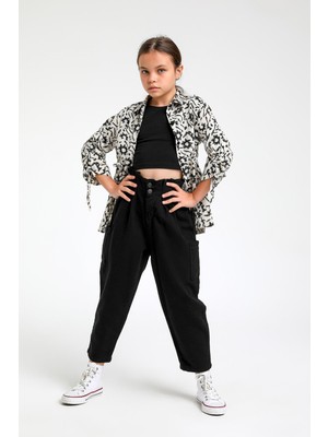 Escabel 5-14 Yaş Kız Çocuk Yandan Büzmeli Tshirt Siyah