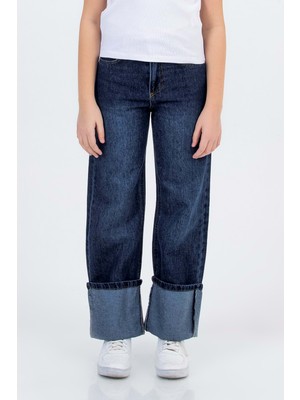 Hopi Kids Çocuk Kız Kot Panolon Katlamalı Paça D Hopi Kids - Indigo - 12-13 Yaş