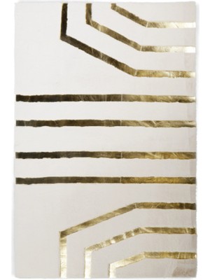 Dericibey Beyaz Gold Bordürlü Peluş Halı 160 x 230 cm