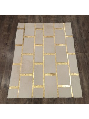 Dericibey Beyaz Gold Bordürlü Peluş Halı 120 x 180 cm