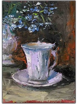 Çay Fincanı Yağlı Boya Dokulu Tablo