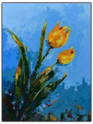 Sarı Lale Yağlı Boya Dokulu Tablo