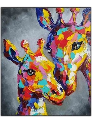 Zürafa Kafası Yağlı Boya Dokulu Tablo