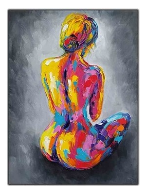 Renkli Nü Kadınyağlı Boya Dokulu Tablo