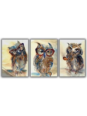 3'lü Baykuş Kanvas Tablo