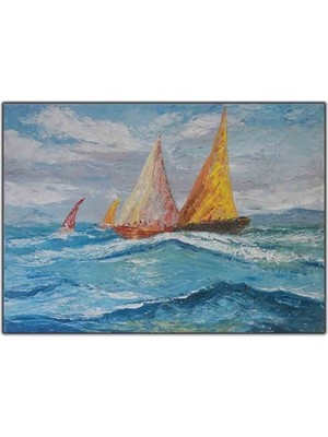 Fırtınalı Okyanusta Yelkenli Tekneler Orijinal Yağlı Boya Tablo