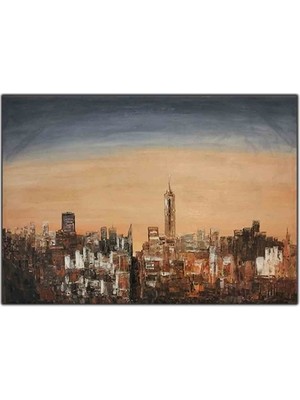 Gün Batımı Manzaralı New York Şehri Orijinal Yağlı Boya Tablo