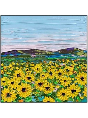 Ayçiçekleri ve Doğa Yağlı Boya Dokulu Tablo