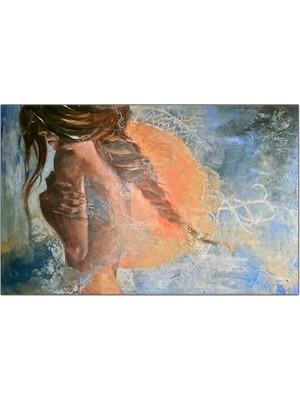 Denizde Örgülü Nü Kadın Yağlı Boya Dokulu Tablo