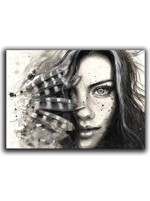 Siyah Beyaz Suluboya Portresi Kanvas Tablo