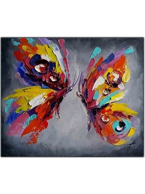 Renkli Kelebek Kanadı Yağlı Boya Dokulu Tablo