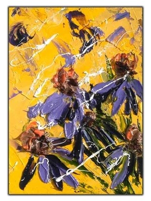 Sarı Mor Peygamber Çiçeği Yağlı Boya Dokulu Tablo