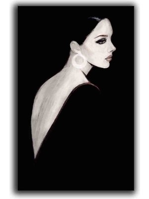 Beyaz Küpeli Kadın Çizimi Kanvas Tablo