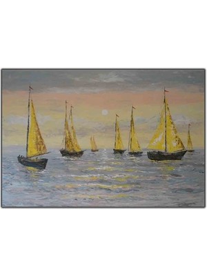 Gold Renkli Yelkenli Orijinal Yağlı Boya Tablo