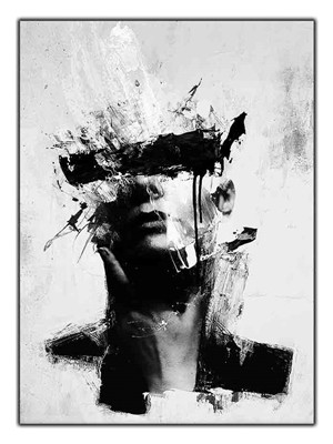 Kara Kalem Temalı Kadın Yüzü Yağlı Boya Dokulu Tablo