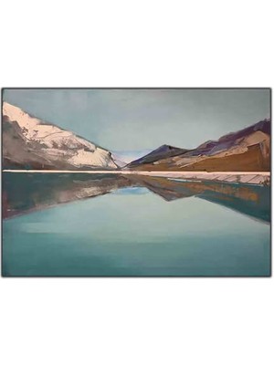 Karlı Dağlar ve Göl Yağlı Boya Dokulu Tablo