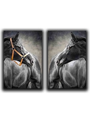 Siyah At Ikılı Set Kanvas Tablo