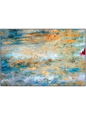 Soyut Mavi Beyaz Turuncu Yaglı Boya Dokulu Tablo