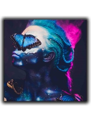 Kadın ve Kelebek Sım Dokulu Kanvas Tablo