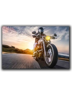 Karayolunda Motosiklet Kanvas Tablo