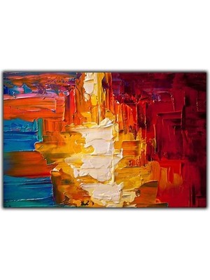 Altın Beyaz Kırmızı Mavi Fırça Darbeleri Soyut Yağlı Boya Dokulu Tablo