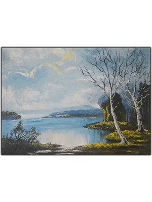 Göl ve Ağaç Manzaralı Orijinal Yağlı Boya Tablo