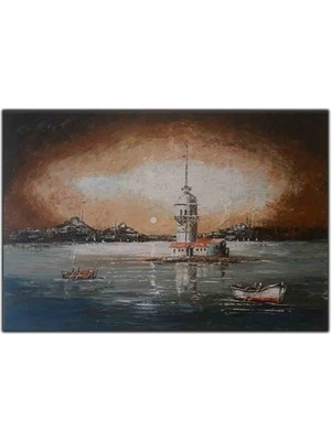 Istanbul Kız Kulesi ve Yolcular Orijinal Yağlı Boya Tablo