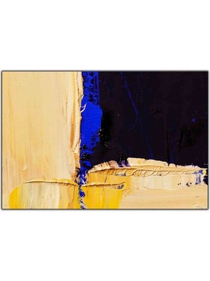 Soyut Mavi Siyah Sarı Yaglı Boya Dokulu Tablo