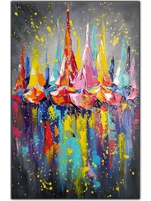 Yelkenli ve Yıldızlı Gökyüzü Yağlı Boya Dokulu Tablo