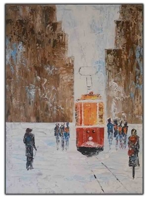 Nostaljik Taksim Tramvayı Istiklal Caddesi Orijinal Yağlı Boya Tablo