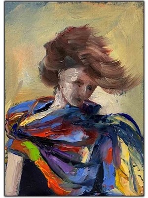 Renkli Fularlı Kadın Yağlı Boya Dokulu Tablo