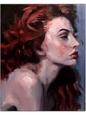 Kızıl Saçlı Kadın Yağlı Boya Dokulu Tablo