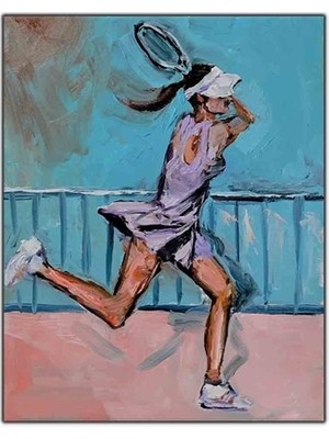 Tenis Oynayan Kadın Yağlı Boya Dokulu Tablo
