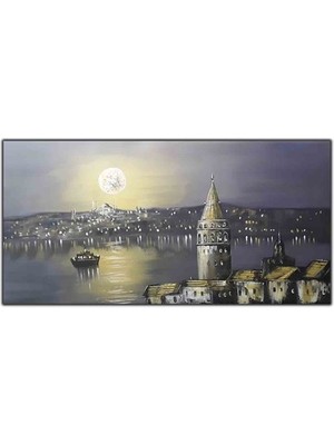 Gece Aydınlığı Galata Kulesi Orijinal Yağlı Boya Tablo