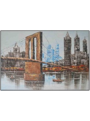 Şehir Manzaralı Brooklyn Köprüsü Orijinal Yağlı Boya Tablo