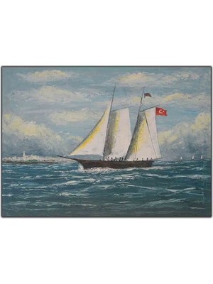 Türk Bayraklı Yelkenli Tekne Orijinal Yağlı Boya Tablo