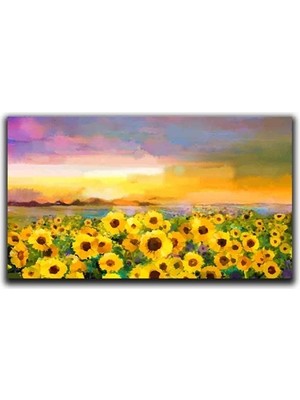 Aycıceklerı Yaglı Boya Dokulu Kanvas Tablo