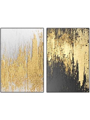 Soyut Siyah Beyaz Altın Buz Sarkıtları Ikili Yoğun Yağlı Boya Dokulu Tablo