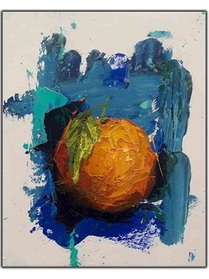 Mavi Temalı Turuncu Portakal Yağlı Boya Dokulu Tablo