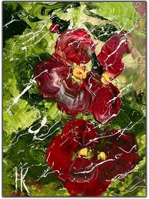 Kırmızı Gelincik Çiçekleri Yağlı Boya Dokulu Tablo