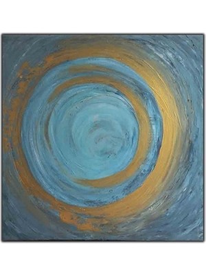 Gold Detaylı Soyut Mavi Yuvarlak Orijinal Yağlı Boya Tablo